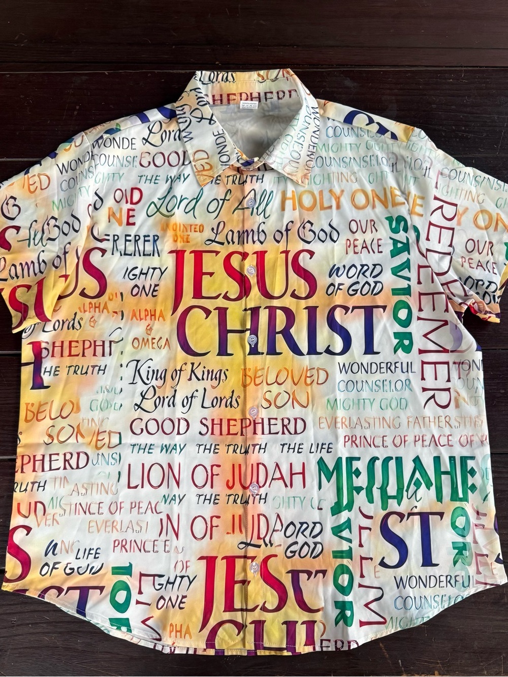 Jesus Christ Religious Print Short Sleeve Button Down Shirt Mens XL